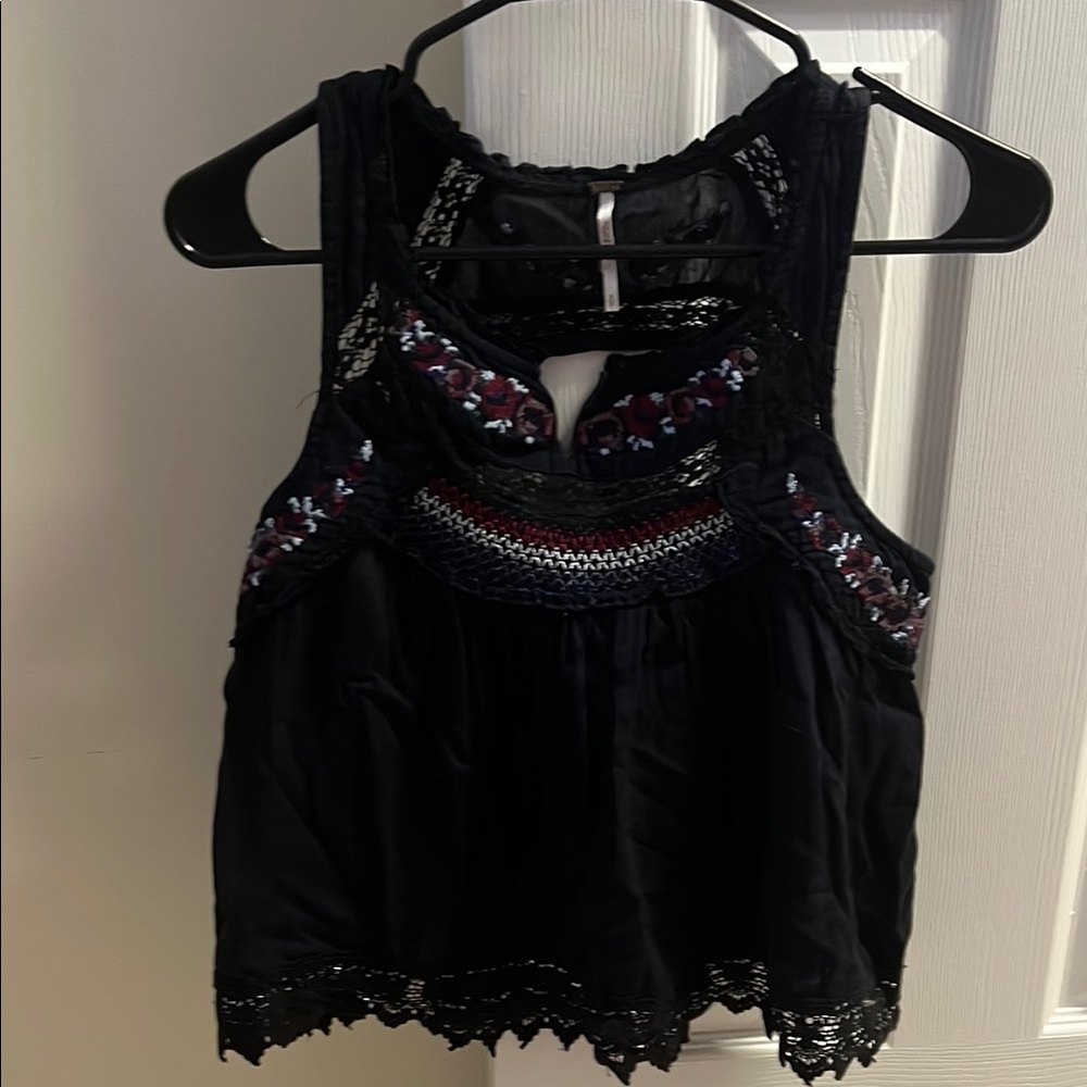Free People Black Lace Embroidered Women's Top